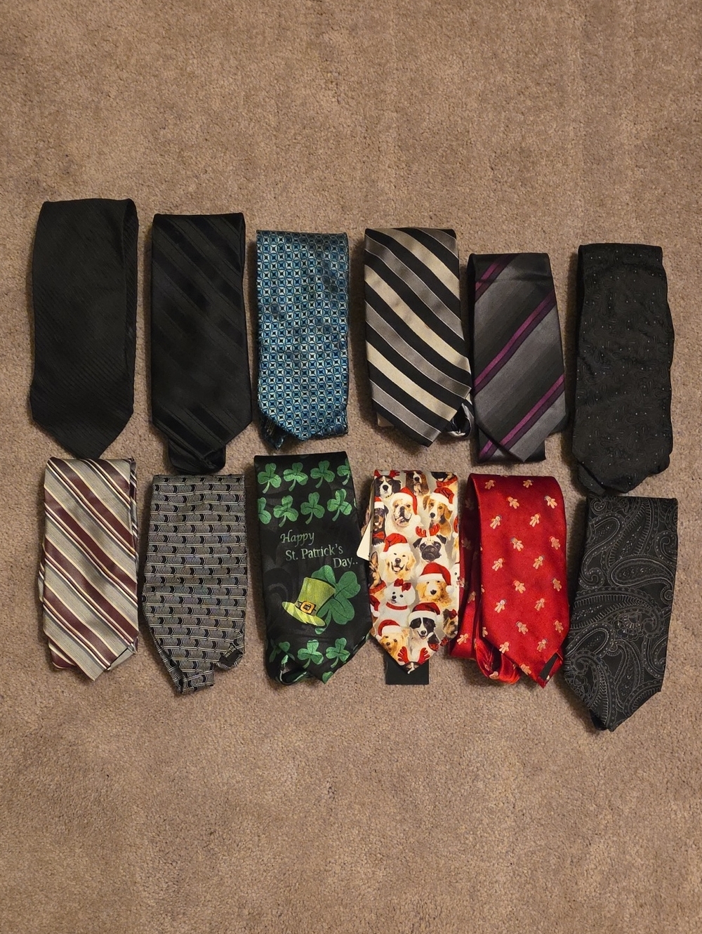 Assorted Men's Neck Tie Collection - Black, Gray, Blue, Green, Red